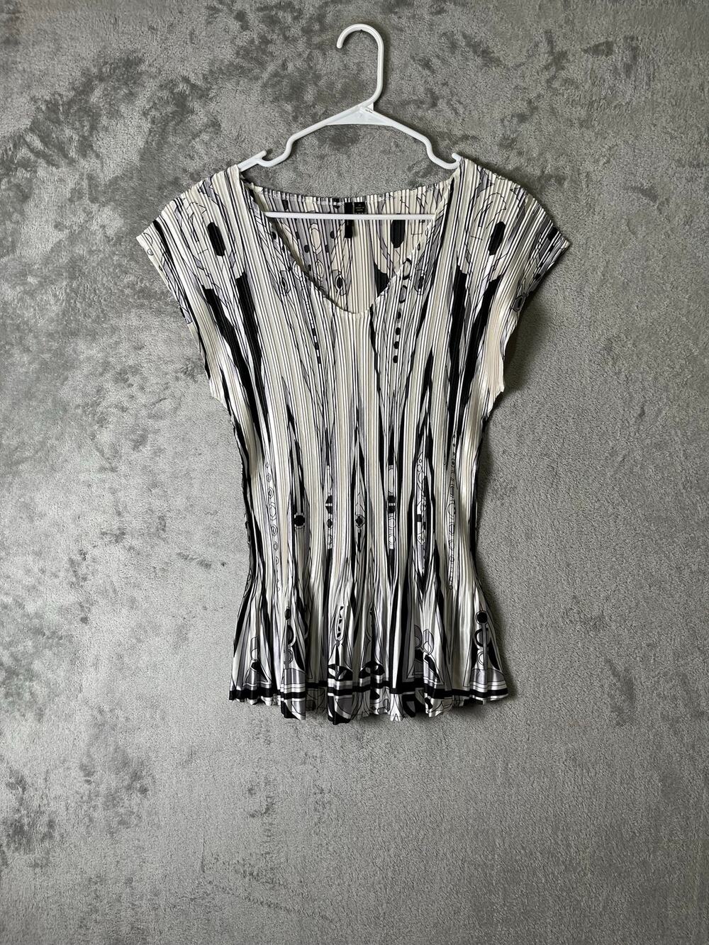 Vintage‎ Crinkle Pleated Abstract Print Top Artsy Minimalist Y2K Boho Chic XL